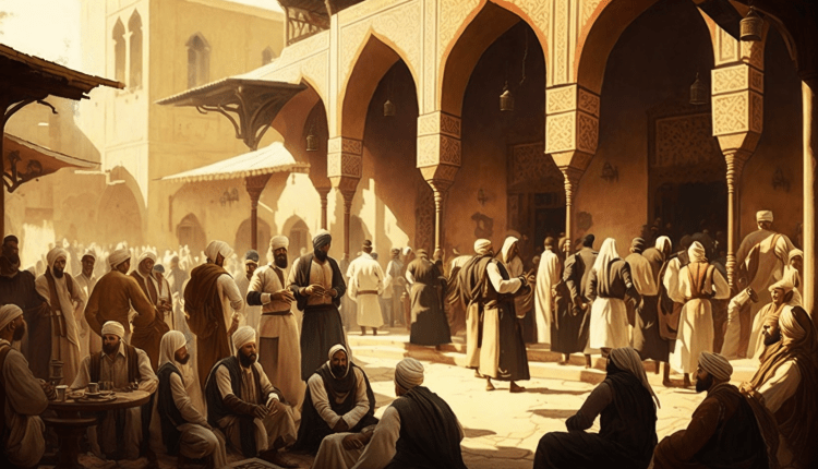 Muslims in the courtyard if the masjid